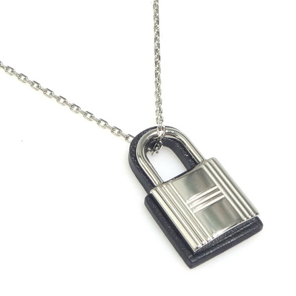 Hermes Hermès O'Kelly PM Necklace in Metal Leather Silver and Black